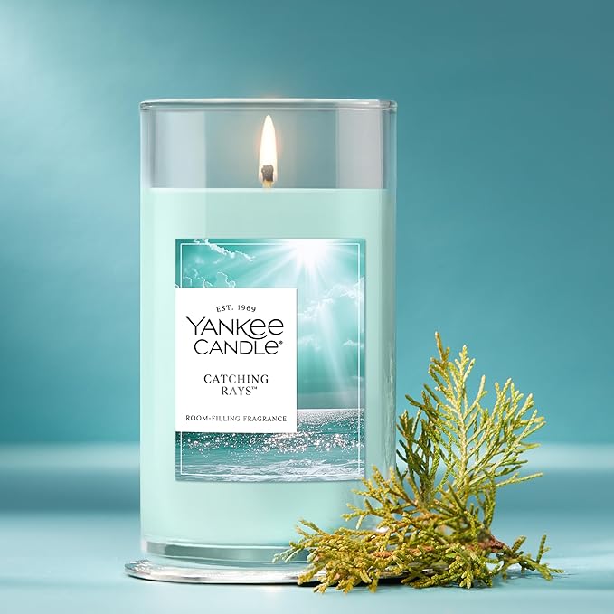 Yankee Candle Medium Pillar Scented Candle with up to 115 Hour Burn Time, Premium Plant Wax Blend for Consistent Burn, 14.25 oz Pillar Candle with Room Filling Fragrance, Catching Rays