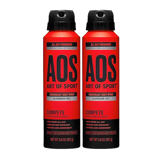 Art of Sport Men’s Body Spray Deodorant, Aluminum Free, Citrus Fragrance, Made with Natural Botanicals, Made for Athletes, Compete Scent, 3.8 Ounce (Pack of 2)