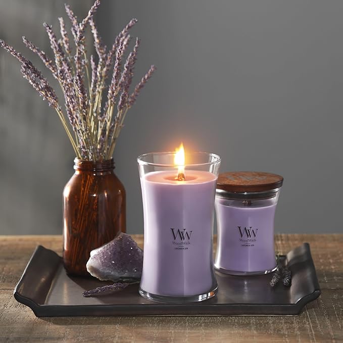 WoodWick Lavender Spa Gifts for Women and Men,21.5 oz Large Hourglass Candle with Crackling Wick,(Pack of 4)