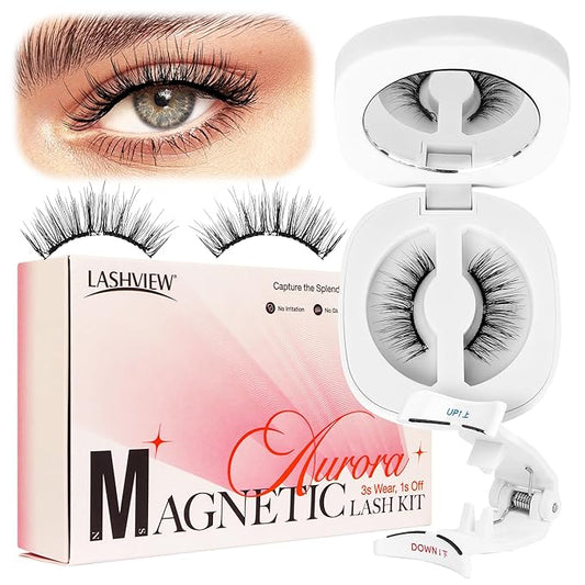 LASHVIEW Upgrade Magnetic Eyelashes with Applicator Reusable Soft Magnetic Eyelashes Natural Look No Glue Needed Lashes Kit Easy to Wear and Remove(A02)