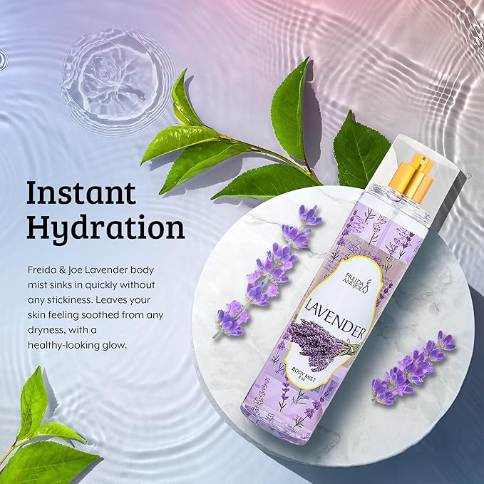 Freida and Joe Lavender Luxury Body Spray For Women, Womens Perfume Fragrance Body Mist & Sprays, Women's Woodsy Scented Gifts & Presents, 8 oz Fine Mist Spray Bottle – Mother's Day Gift for Mom