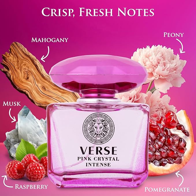 Verse Pink Crystal Intense for Women 3.4 fl Oz - Scents of Raspberry, Peony, Magnolia & Lotus Flowers - Base Notes of Amber, Vibrant Musk & Deep Mahogany Wood (2 Pack)