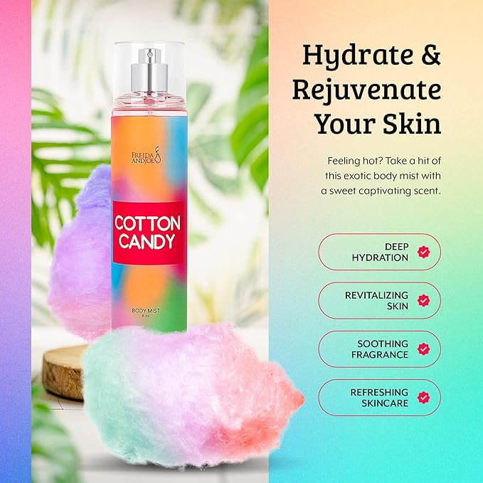 Cotton Candy Body Mist Spray 8 oz Fine Fragrance, Gift for Her Sweet and Playful Scent – Mother's Day Gift for Mom