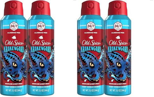 Old Spice Aluminum Free Body Spray for Men, Krakengard, 5.1 Oz (Pack of 4)