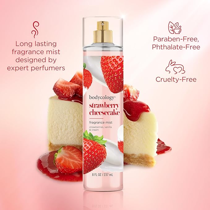 Bodycology Long-Lasting Fragrance Body Mist, Strawberry Cheesecake, 8 fl oz