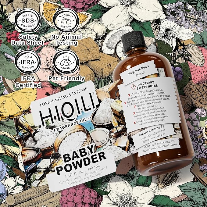 HIQILI Baby Powder Fragrance Oil - for Body Oils, Laundry Detergent, Candle, Perfumes & Soap Making, and Home Diffusers Use - 5.07 Fl Oz
