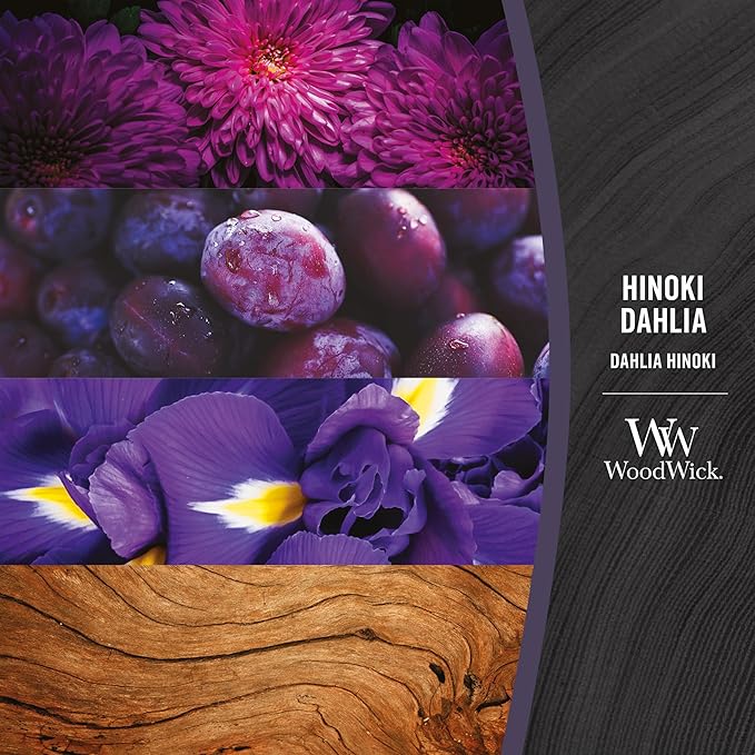 WoodWick Large Hourglass Candle Hinoki Dahlia - Premium Soy Blend Wax Pluswick Innovation Wood Wick Made in USA