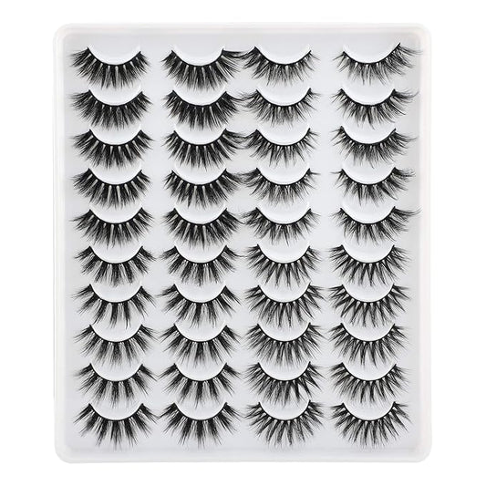 Lanflower False Eyelashes 20 Pairs 4 Styles Fluffy Long Dramatic Lashes Pack Wholesale Bulk Fake Faux Mink Lashes