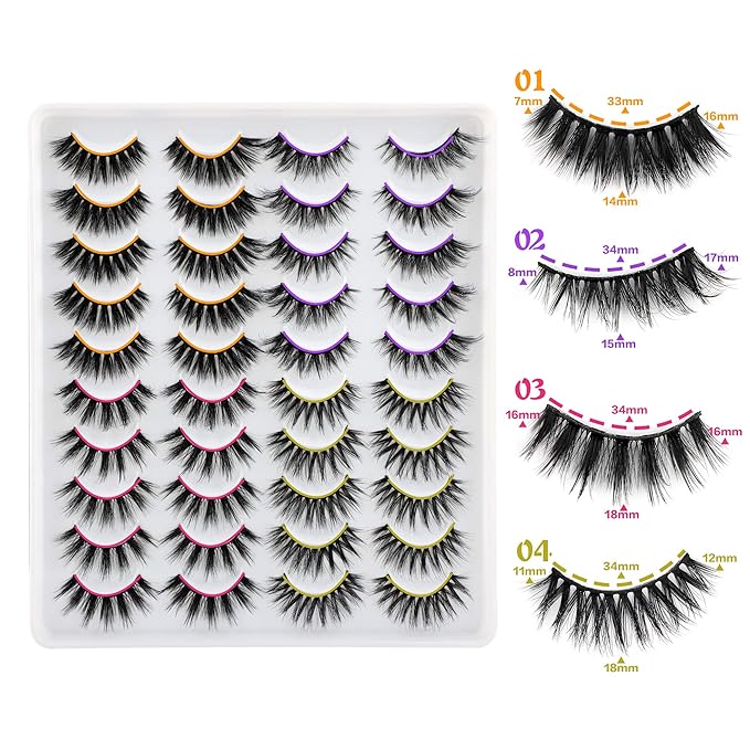 Lanflower False Eyelashes 20 Pairs 4 Styles Fluffy Long Dramatic Lashes Pack Wholesale Bulk Fake Faux Mink Lashes