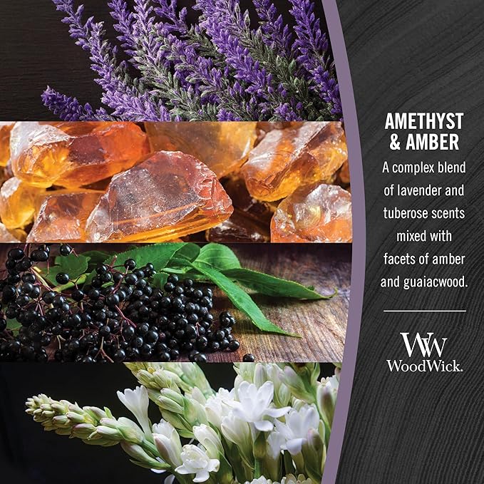 WoodWick Amethyst & Amber Gifts for Women and Men, 9.7 oz Medium Hourglass Candle with Crackling Wick