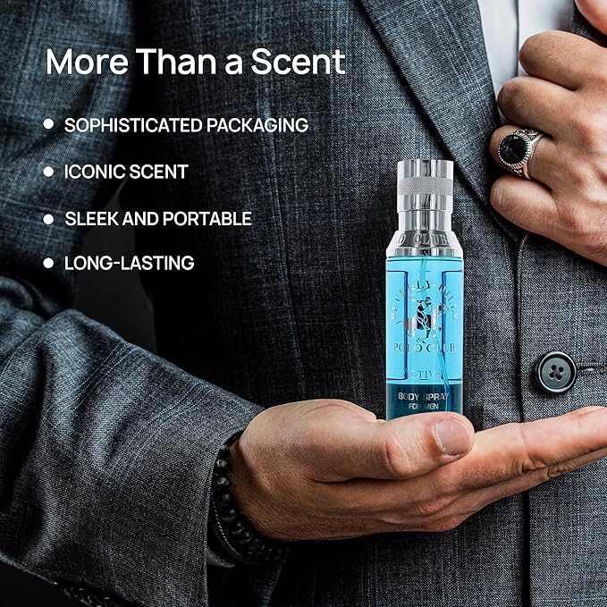 Beverly Hills Polo Club Body Spray for Men - BHPC Active - Notes of Citrus with Fresh, Clean & Sporty Scent - Long Lasting Body Mist Cologne - Ideal Gift for Him, 6oz
