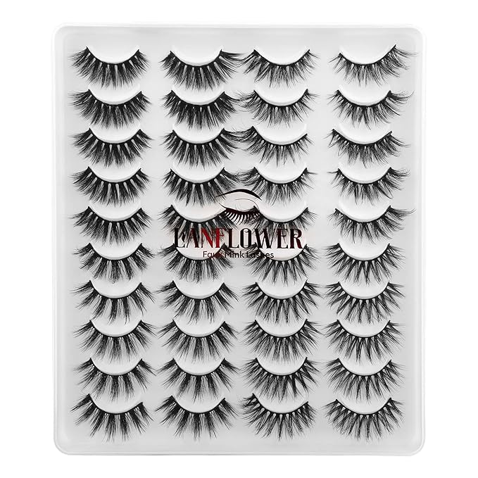 Lanflower False Eyelashes 20 Pairs 4 Styles Fluffy Long Dramatic Lashes Pack Wholesale Bulk Fake Faux Mink Lashes