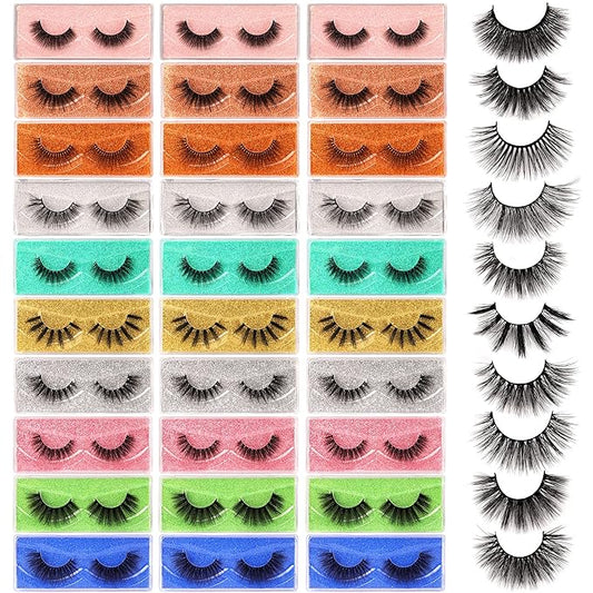 False Eyelashes 30 Pairs Natural 3D Faux Mink Lashes Pack Handmade Eye Lashes Wholesale 10 Styles